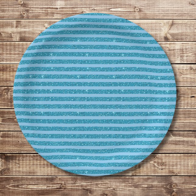 Plato De Papel Estilo de rayas horizontales azul océano chic con  (Subido por el creador)
