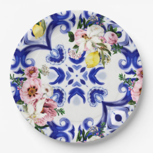 Plato De Papel Estilo italiano,azulejos,majolica,impresión todo s