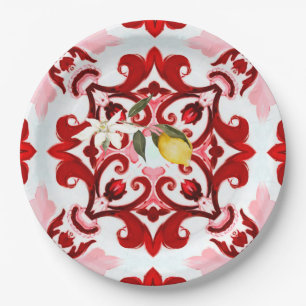 Plato De Papel Estilo italiano,azulejos,majolica,limón ,Impresión