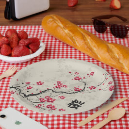 Plato De Papel Estilo oriental Sakura Cherry Blossom Art