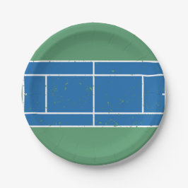 Plato De Papel Estilo perturbado de la pista de tenis azul y verd