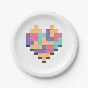 Plato De Papel Estilo retro de corazón de juego de bloques