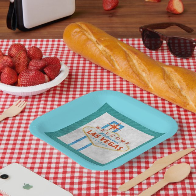 Plato De Papel Estilo retro de Rótulo Vegas (Picnic)