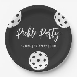 Plato De Papel Estilo Retro Neon Black Themed Pickleball Cumpleañ