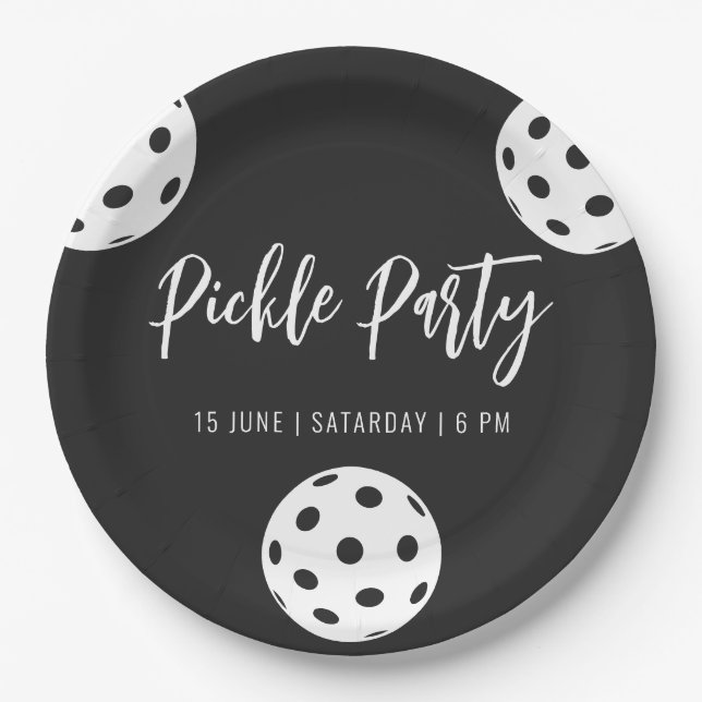 Plato De Papel Estilo Retro Neon Black Themed Pickleball Cumpleañ (Anverso)