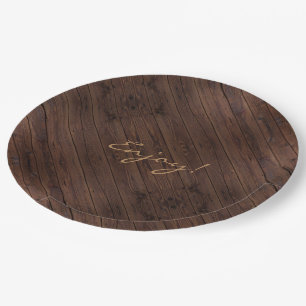Plato De Papel Estilo rural de madera de madera oscuro rústico d