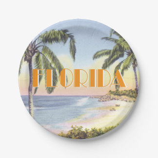 Plato De Papel Estilo vintage de Florida Beach Scene