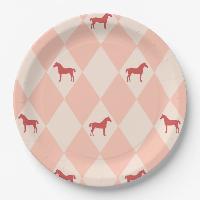 Plato De Papel Estiloso patrón de caballo Harleqiun rosado (Anverso)