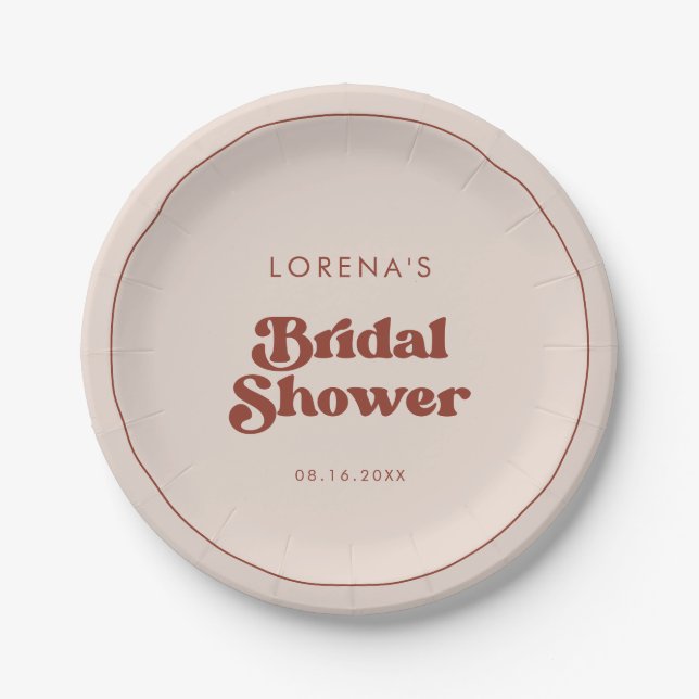 Plato De Papel Estiloso retro Peach Pink Bridal Shower (Anverso)