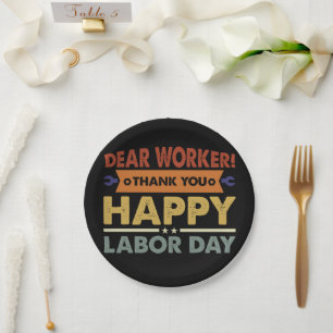 Plato De Papel Estimado trabajador gracias feliz día del trabajo 