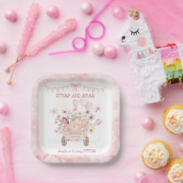 Plato De Papel Estómago rosa y cuarto cumpleaños de los dinosauri