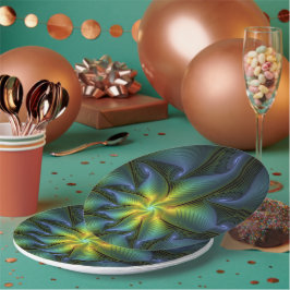 Plato De Papel Estrella abstracta, brillante arte azul verde dora