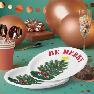 Plato De Papel Estrella amarilla del árbol de navidad Be Merry