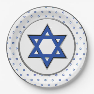 Plato De Papel Estrella azul blanca plateada de la Pascua de Davi