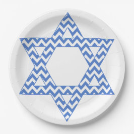 Plato De Papel Estrella azul del Chevron de David Hanukkah