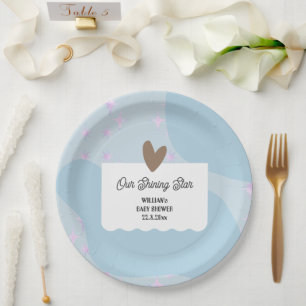 Plato De Papel Estrella brillante azul claro simple   BABY SHOWER