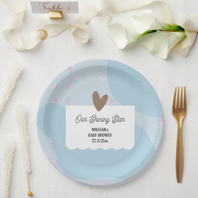 Plato De Papel Estrella brillante azul claro simple | BABY SHOWER (Boda)