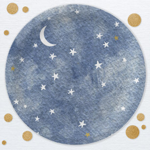 Plato De Papel Estrella celestial de la luna marina azul acuarela