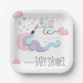 Plato De Papel Estrella colorida del arcoiris sobre elefante de l