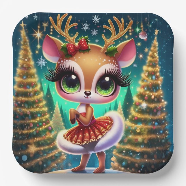 Plato De Papel Estrella de Ballet Navideño Reno (Anverso)