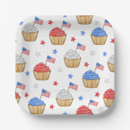 Plato De Papel Estrella de bandera patriótica Cupcakes Blue rojo
