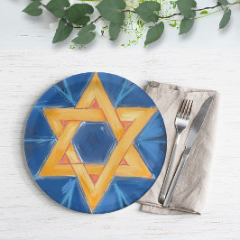Plato De Papel Estrella de David Hanukkah Blue Watercolor