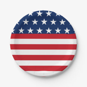 Plato De Papel Estrella de la Bandera Patriótica Americana y Stri