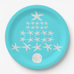 Plato De Papel Estrella de Mar Dólar de Arena Aqua Navidad Tropic
