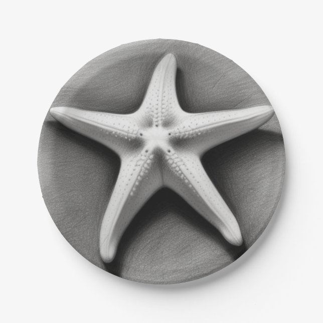 Plato De Papel Estrella de mar en blanco y negro (Anverso)