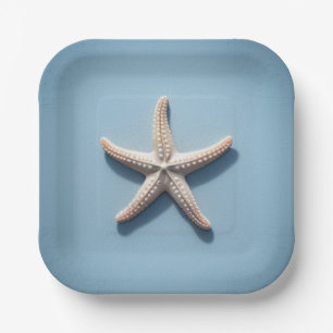 Plato De Papel Estrella de mar exótica con fondo azul