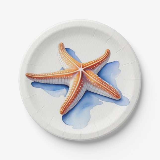 Plato De Papel Estrella de mar y silueta azul (Anverso)