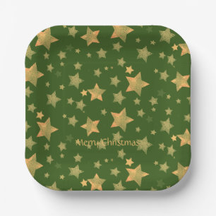 Plato De Papel Estrella de Oro Verde Elegante Navidad Retro Vinta