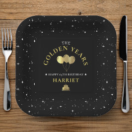 Plato De Papel Estrella de Oro y Negra de Oro años 65 cumpleaños