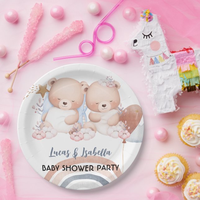 Plato De Papel Estrella de oso gemelo lindo globo fiesta de ducha (Fiesta)