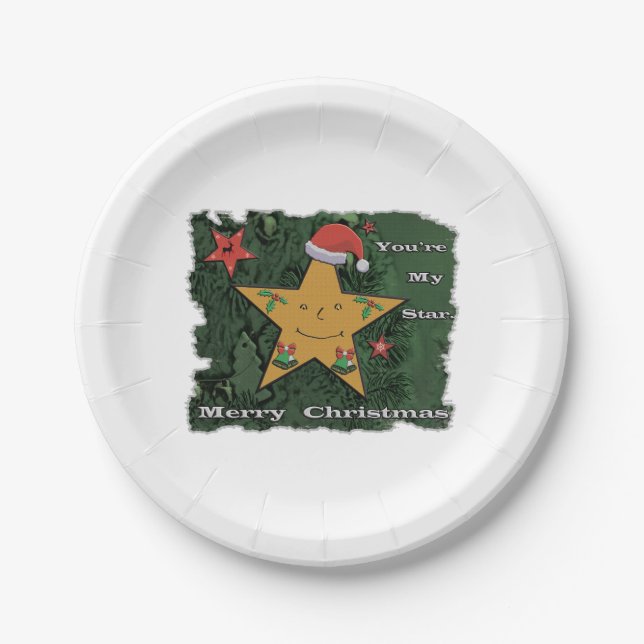 Plato De Papel Estrella de pan de jengibre navideño (Anverso)