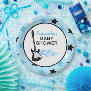 Plato De Papel Estrella de rock azul Guitar Rock-a-Bye Rockstar