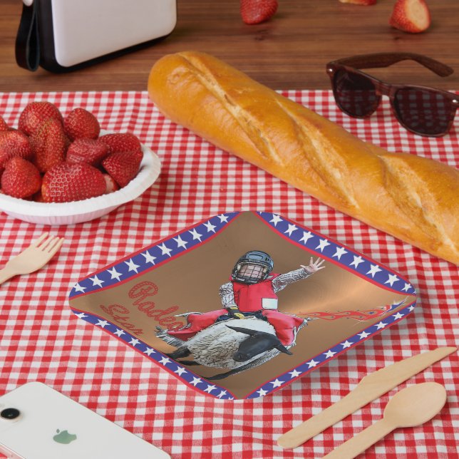 Plato De Papel Estrella de Rodeo Occidental Mutton Busting Kid (Picnic)