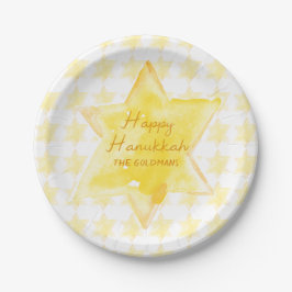 Plato De Papel Estrella judía de acuarela personalizada Hanukkah