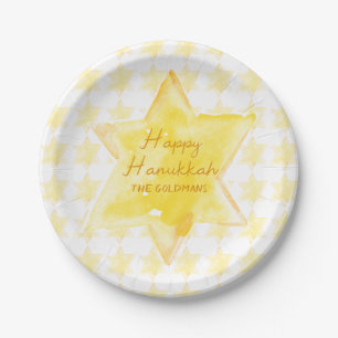 Plato De Papel Estrella judía de acuarela personalizada Hanukkah