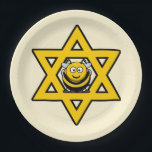 Plato De Papel Estrella judía de David con abeja de miel<br><div class="desc">Estrella de David amarillo brillante con abeja de miel. Grande para Rosh Hashanah o Chanukah.</div>