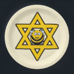 Plato De Papel Estrella judía de David con abeja de miel<br><div class="desc">Estrella de David amarillo brillante con abeja de miel. Grande para Rosh Hashanah o Chanukah.</div>