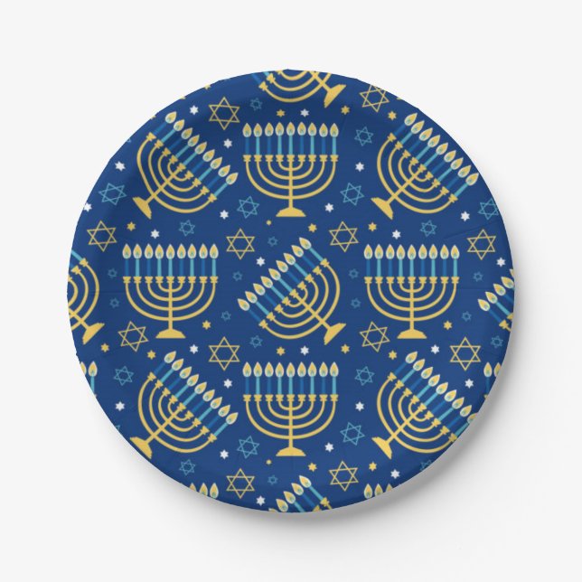 Plato De Papel Estrella judía feliz de Hanukkah Menorah Placa de  (Anverso)