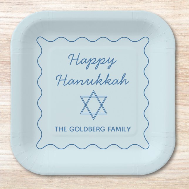 Plato De Papel Estrella judía personalizada Blue Happy Hanukkah F (Subido por el creador)