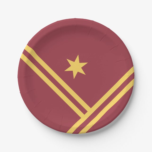 Plato De Papel Estrella maroon Gold Diagonal Stripes Star Gráfica (Anverso)