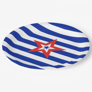Plato De Papel Estrella patriótica estadounidense en franjas azul