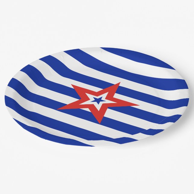 Plato De Papel Estrella patriótica estadounidense en franjas azul (Angular)