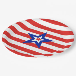 Plato De Papel Estrella patriótica estadounidense en franjas roja