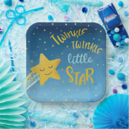 Plato De Papel Estrella pequeña de la Marina Blue Gold Twinkle