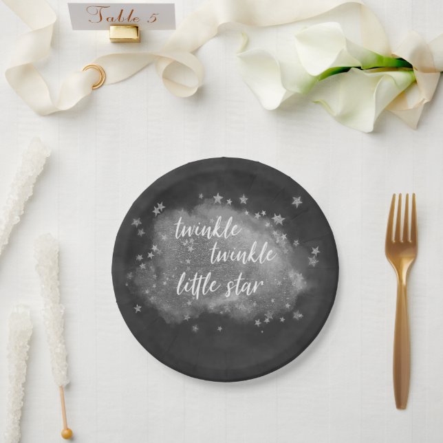 Plato De Papel Estrella pequeña Twinkle | Gris y plata de carbón  (Boda)