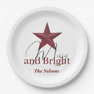 Plato De Papel Estrella rústica Merry & Bright personalizada